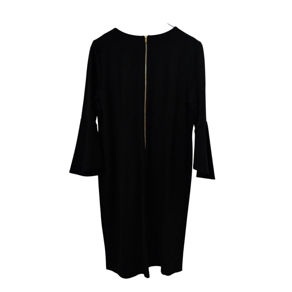 Chico’s Black Ponte Sheath Dress Bell Sleeves Gold Zip Size 0.5 (SMALL) NWT - Picture 3 of 4